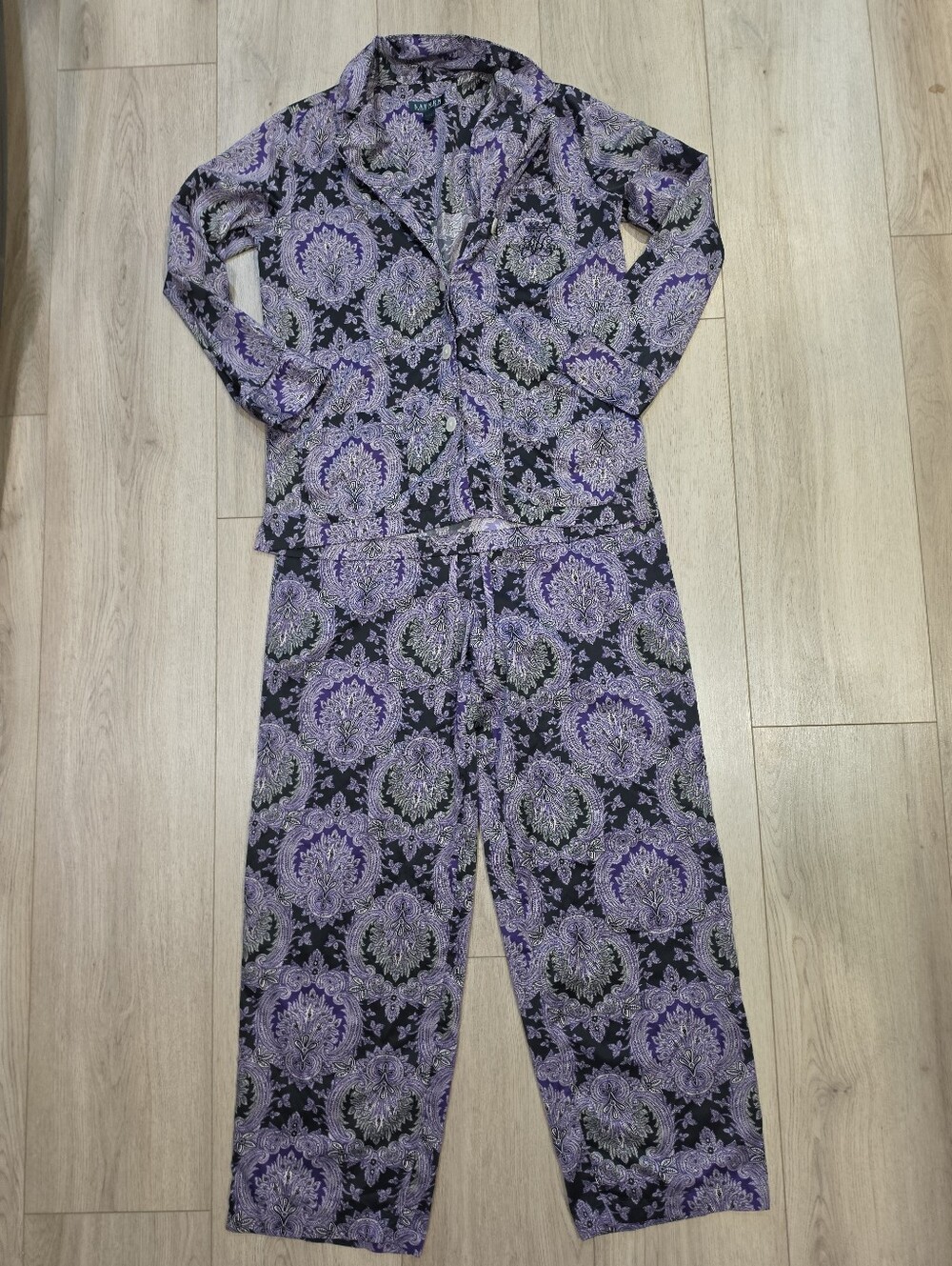 Lauren Ralph Lauren Purple Paisley Pajama Set XL Button Down Pants Sleepwear